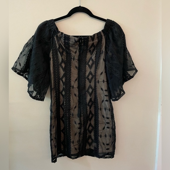 MINKPINK Dresses & Skirts - MINKPINK Black Lace Mini Dress w/ Statement Sleeves Size XS